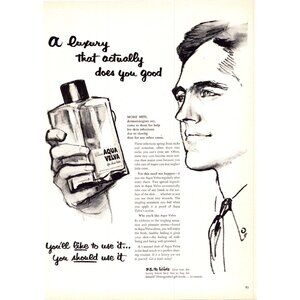 1952 Williams Aqua Velva After Shave Lotion Vintage Print Ad Mens 50s Wall Art